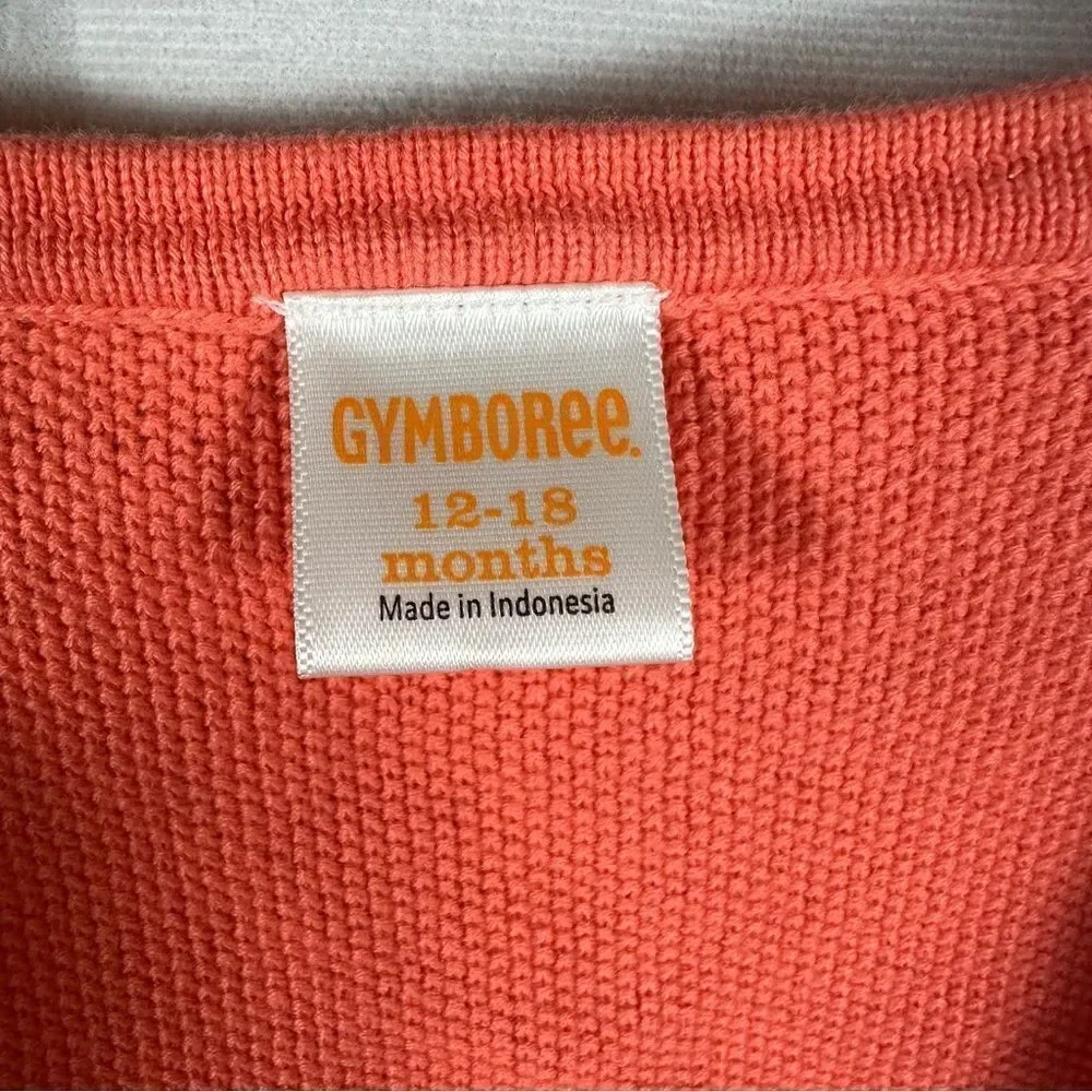 Gymboree Toddler Girl Lightweight Coral Cotton Sweater Floral Detail 12-18 Month